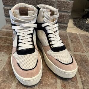 Coach High Top Sneakers Women Suede Pale Blush Chalk Black Shoes Size 8.5B